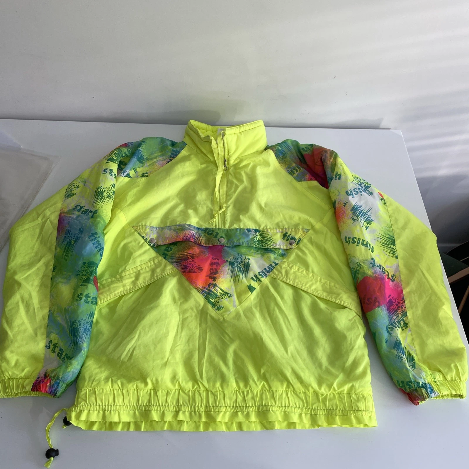 Vintage RODEO Windbreaker C&A Ski Jacket Neon Yellow 170-176 35” Bust - Read