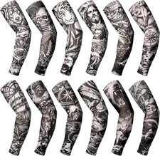 Boao 12 Pcs Tattoo Arm Sleeves for Men UV Cover