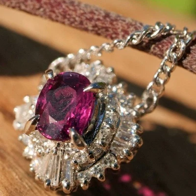 Rubin Solitär Brillant Petit Collier 0.46 1.27 ct 850er Platin TOP Qualität  - Bild 1 von 4