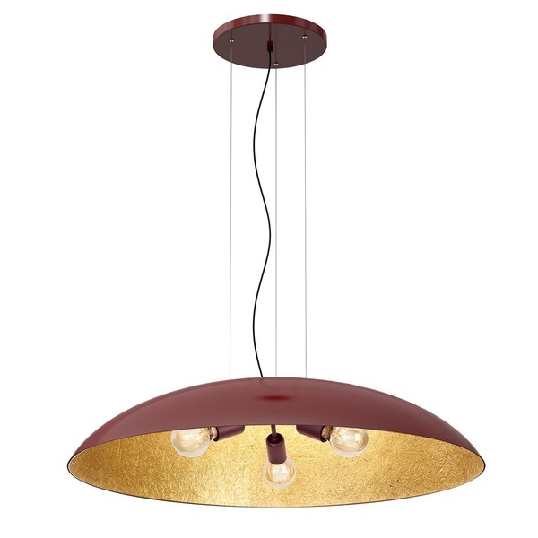 Pendelleuchte Esstisch Stoff Burgunderrot Gold Ø100 Cm E27 HäNgelampe Esszimmer-image