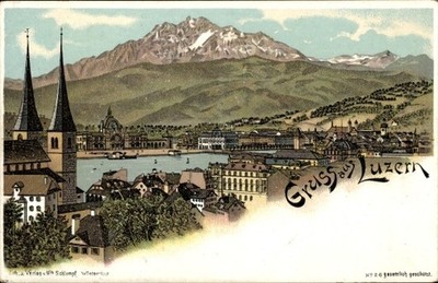 Litho Luzern Stadt Schweiz, Gesamtansicht - 4514056