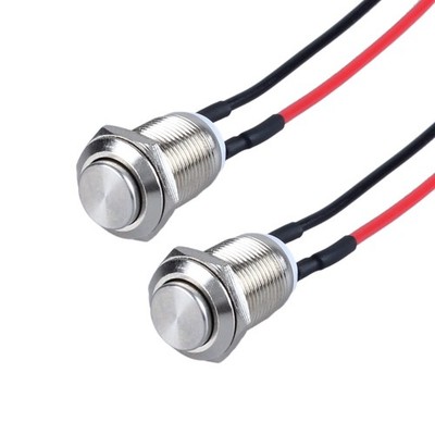 2-Pack 12mm Momentary Metal Waterproof Push Button Switch Raised Head 1/2 Mou...