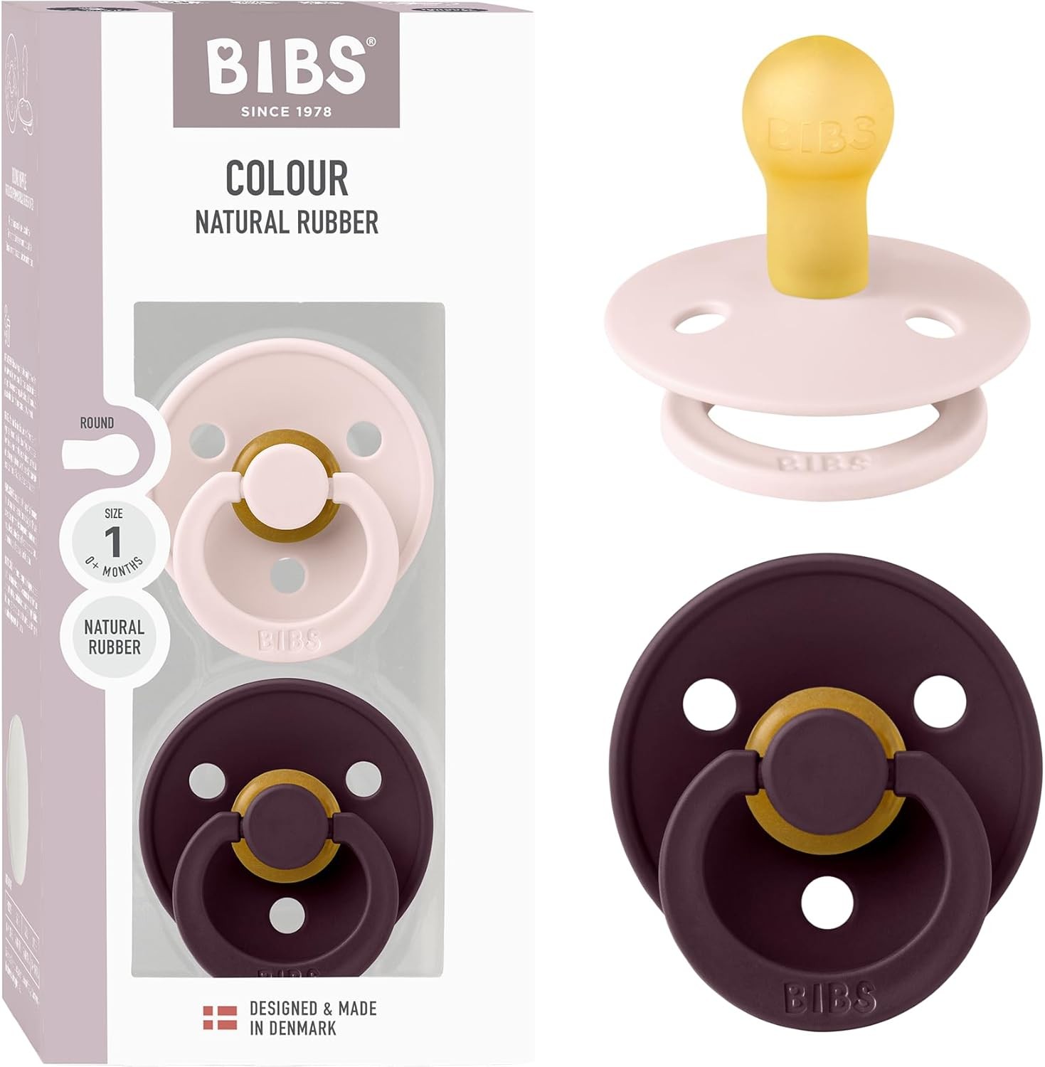 Sucettes BIBS Colour rétro en latex et forme ronde | Pack de 2 tétines