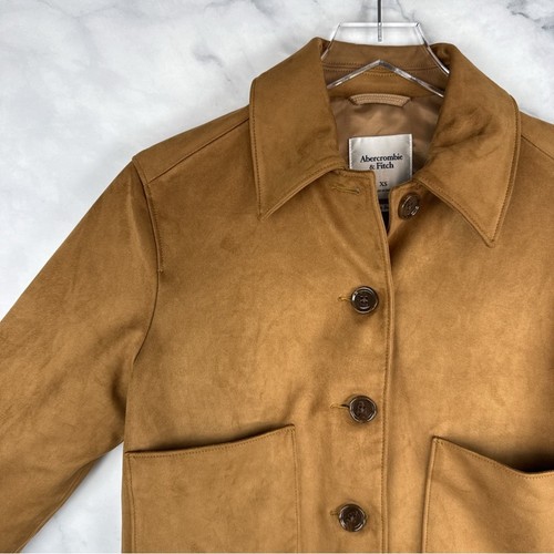 NWT Abercrombie & Fitch Vegan Suede Button Through Barn Jacket Preppy Brown XS - Picture 8 of 13