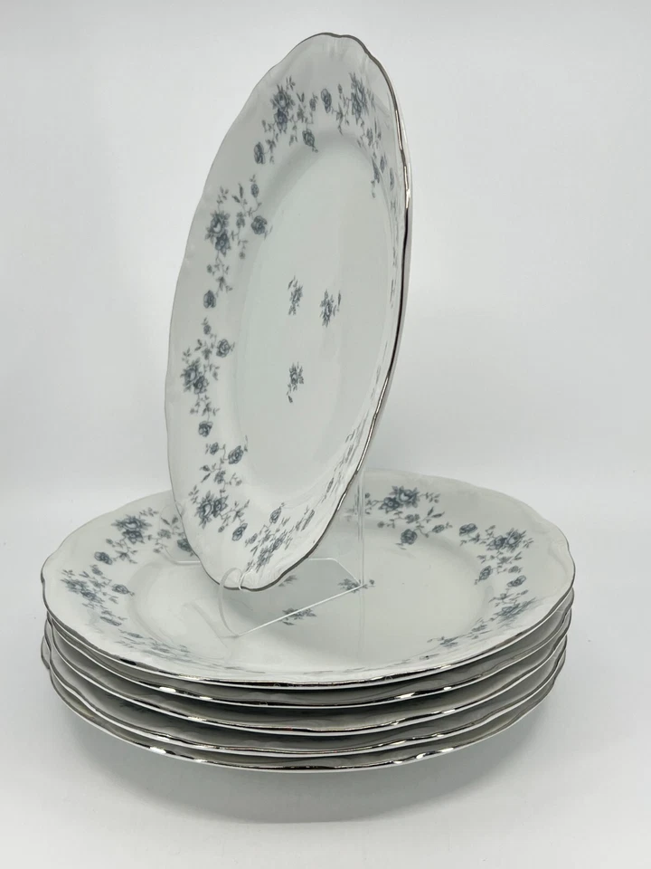 6 platos de cena Johann Haviland Baviera azul guirnalda 10" Inglaterra platino adorno Foto 2 de 4