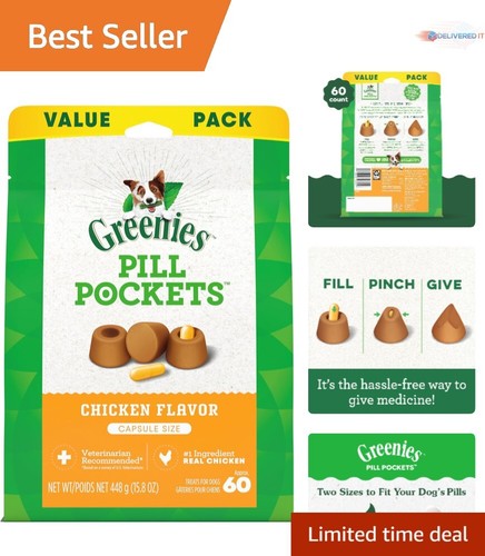 Dog Treats Soft Natural Chicken Pill Pockets 15.8 oz 60 Count Easy to Use Meds