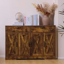 Floor Storage Cabinet Wooden Storage Organizer Coffee Bar w/ Adjustable shelf