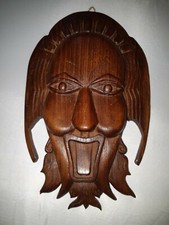 Vintage Chinese Asian red wood Masks hand carved signed Angele Venuge Dasa 1999 