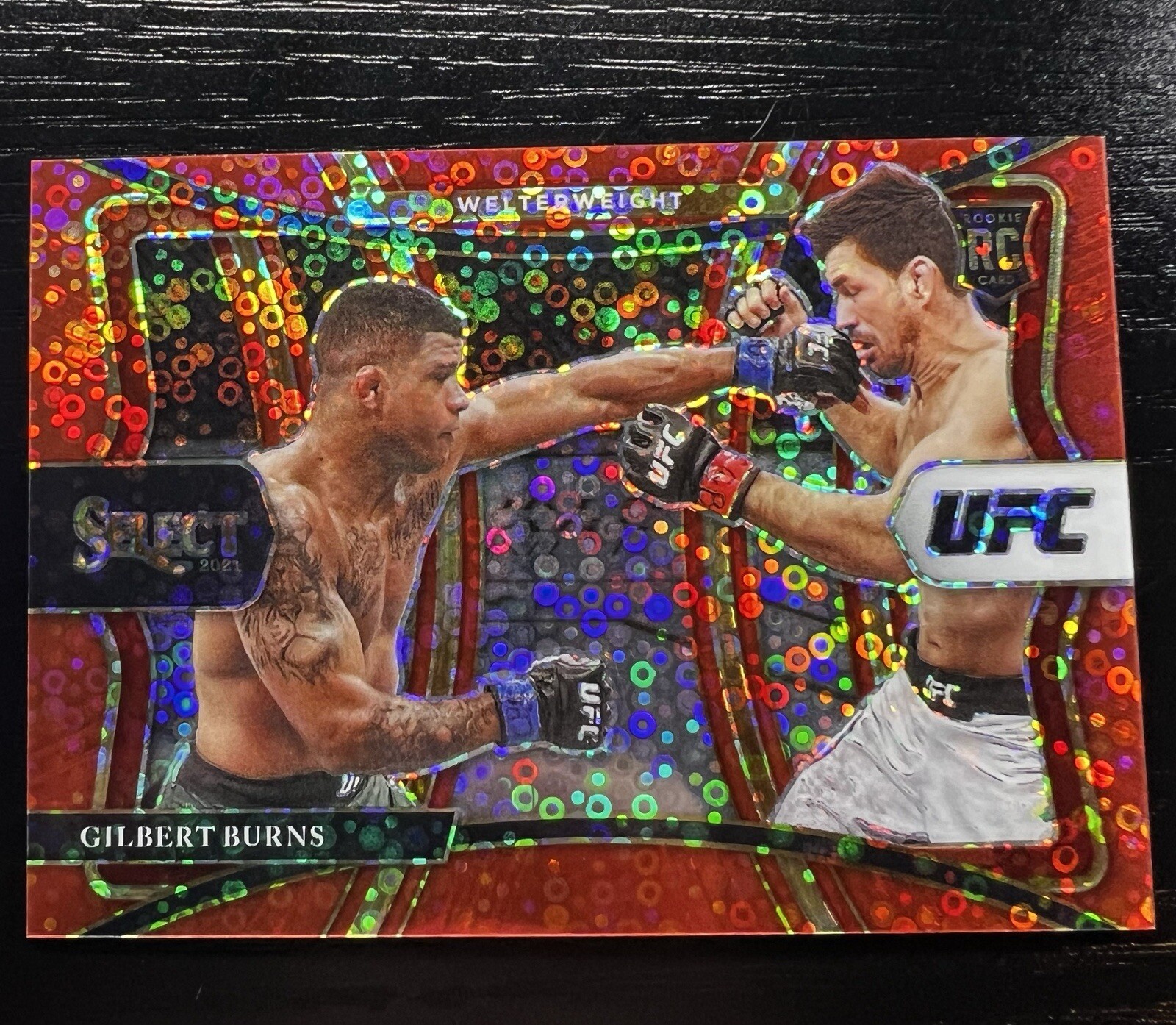 2021 Select UFC Gilbert Burns Premier Level Red Disco Prizm Rookie RC 064/199
