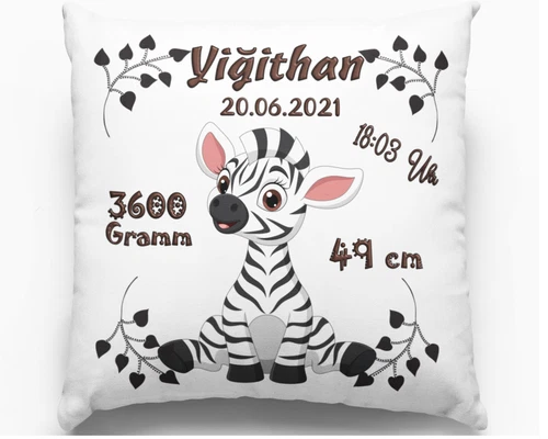 Baby Geschenk Personalisiertes Kissen mit Namen Taufe Zebra Taufgeschenk Geburt