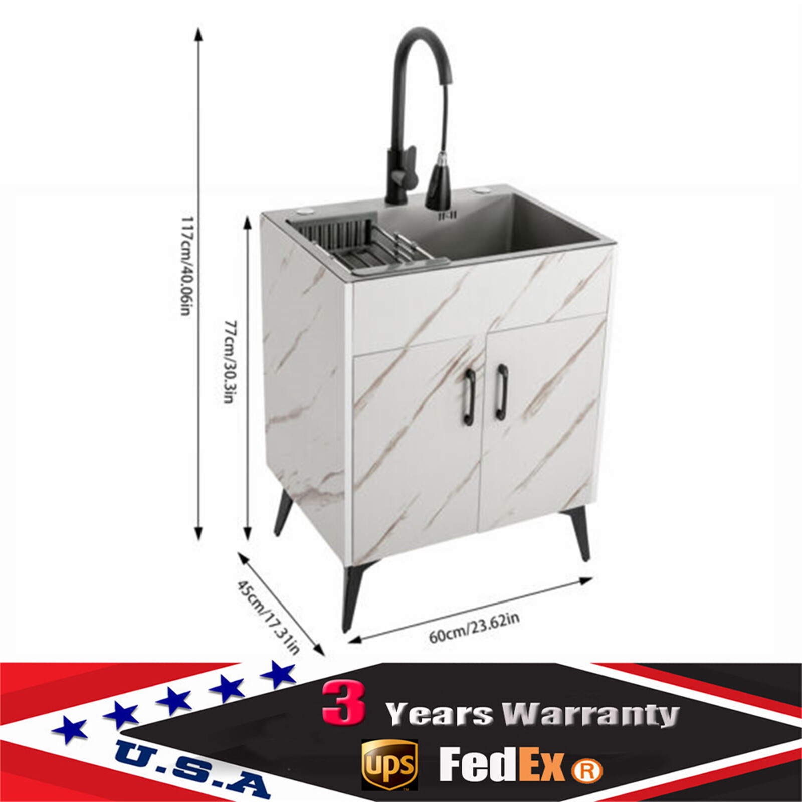 Stainless Steel Laundry Sink with Cabinet & Pull-Out Faucet 24 Inch