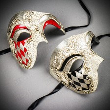 Phantom of The Opera Matching Couple's SILVER RED Theme Masquerade Party Masks