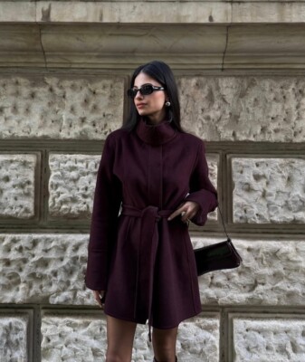 メゾンマルジェラ 16SS Light Wool City Coat ZARA WOMAN NWT $169 WOOL BLEND COAT ZW COLLECTION BURGUNDY | 8491