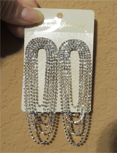 Long Dangle Tassel Evening Prom Wedding Rhinestone Crystal Earrings (NWT) - Picture 5 of 10