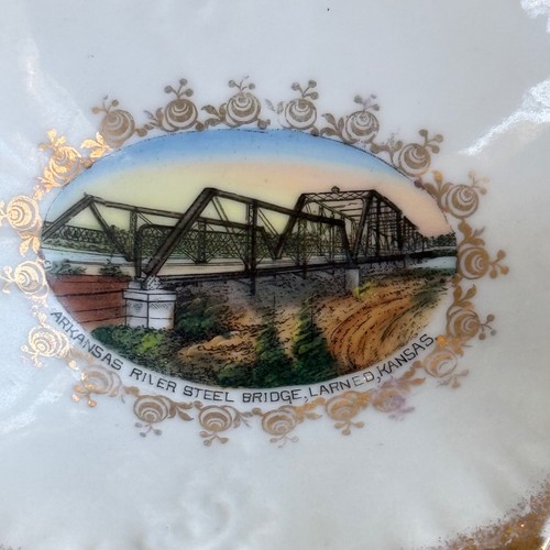 Vintage Larned KS Arkansas River Steel Bridge Souvenir Dish Bowl Wheelock - 第 2/12 張圖片