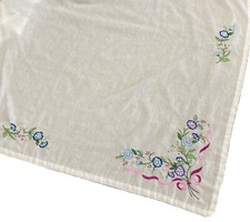 Square Linen Tablecloth Table Topper Embroidered Bow Floral 37x38  Handmade