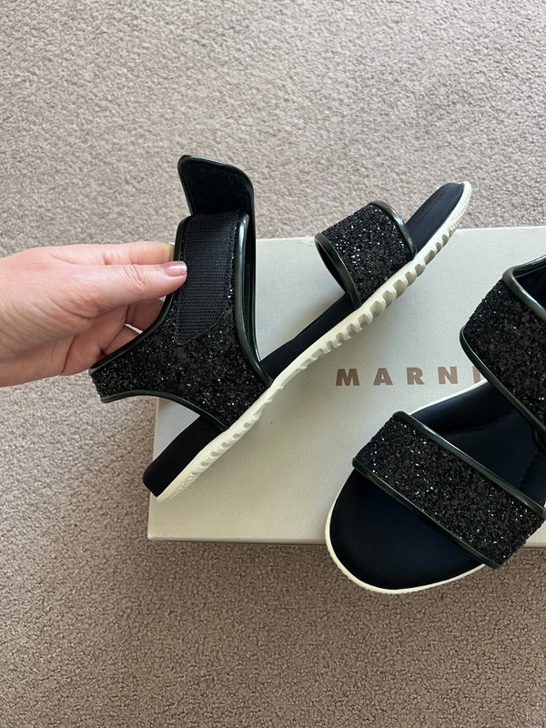 New $ 780. MARNI Black Glitter  Sandals  Size 37- 37.5