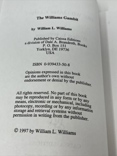 The Williams Gambit by William L. Williams Chess Caissa Editions 1997 - Imagen 3 de 5