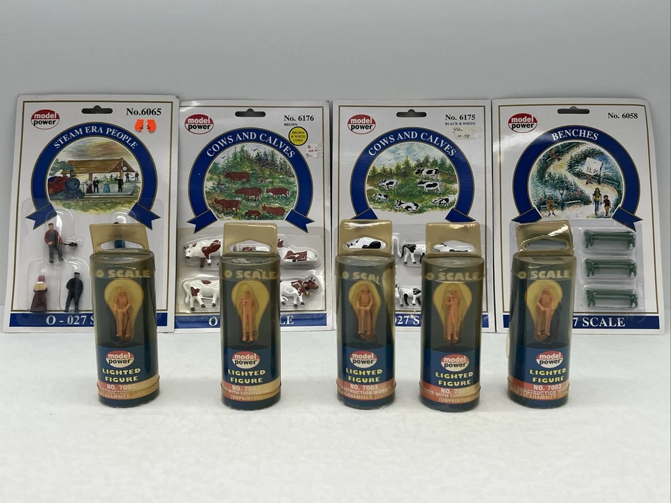 Modern Power Lot of (9) O Scale Cows People Benches  Lighted Figures Workers - Image 2 of 4