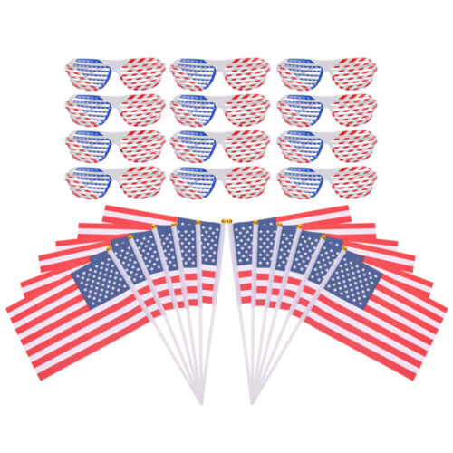  12 zestawów USA Flaga Okulary przeciwsłoneczne Amerykańskie flagi ręczne Żaluzje - Zdjęcie 1 z 11