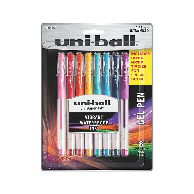 8 UNIBALL UltraMicro Tip Gel Pens, Assorted Colors, Waterproof