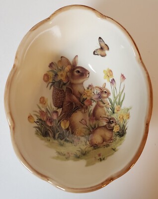 Cracker Barrel Easter Traditions Bunny Bowl Egg Shaped Trinket Dish