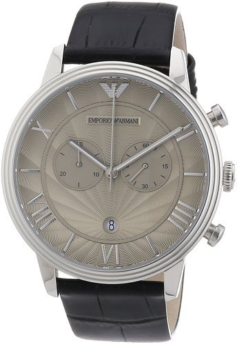 EMPORIO ARMANI BLACK CROC LEATHER+SILVER TONE+GRAY CHRONO+ROMAN