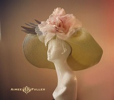 Wide Brim Kentucky Derby Hat Sand Brown Soft Pink Rose Del Mar Royal Ascot Hat
