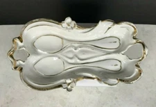 Vintage White & Gold Floral Decorative Porcelain Spoon Rest 