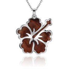 Beautiful Hawaii Sterling Silver with Koa Wood Hibiscus Hawaiian Pendant