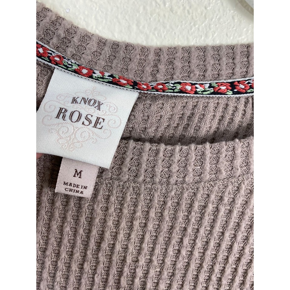 Knox Rose Leopard Sweater Womens Size Medium Brown Mix Media Waffle