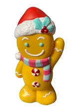 Christmas Blow Mold Tabletop Gingerbread Man Lights Up 11" Santa Hat Candy Buttn