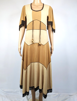 Vintage 70s Western Boho Tan Brown Fringe Midi Velvet Dress Size 6 8 XS  Retro | eBay