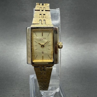 Citizen CQ Watch Women 17mm Champagne Dial Gold Tone Rectangle