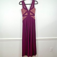 BCBGMAXAZRIA Evonne Gown 0 Port Purple Lace Pleated Formal Dress Womens NWT