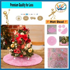 Pink Faux Fur Christmas Tree Skirt 24in Silver Snowflakes Holiday Decor