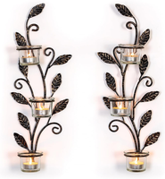 Sziqiqi Kerzenhalter Wand Blatt Schwarz: Wandkerzenhalter Metall 2Er Set