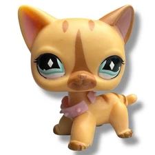 Hasbro Littlest Pet Shop LPS Shorthair Cat #886 Orange Diamond Blue Eyes