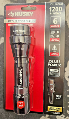 #ad Husky 1200 Lumens Dual Power LED Rechargeable Focusing Flashlight $27.89