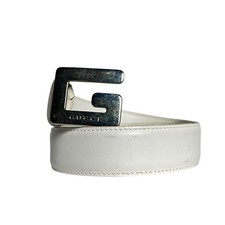 Rare GUCCI Belt GG Logo White Leather Women's Authentic Italy Size 84 cm