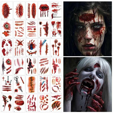 Halloween Scar Zombie Tattoos Temporary,Realistic Waterproof,30 Sheets