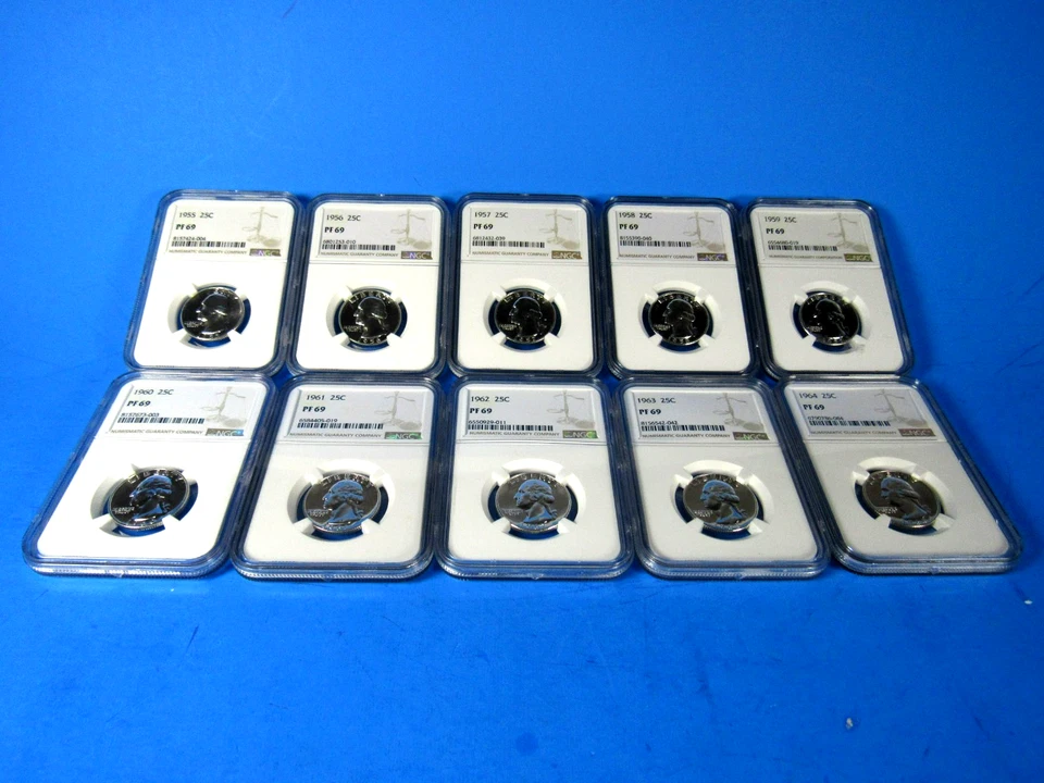 1955 to 1964 P,  10-Coin Set, Washington Quarters  NGC  Pf 69  Beautiful  WS-03 - Image 2 of 4