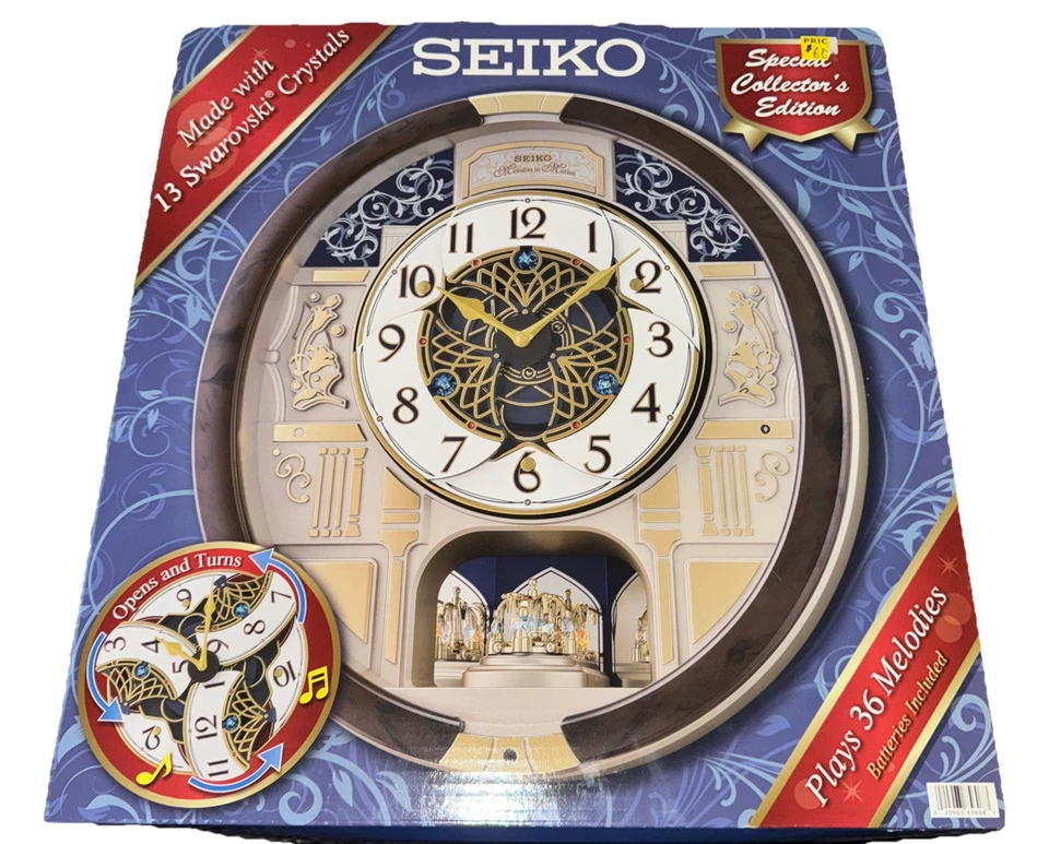 Seiko Melodies in Motion Collectors Clock 13 Swarovski Crystal Plays 30 Melodies - Image 2 of 4