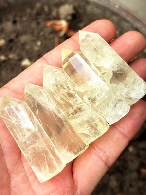 5pcs Small Citrine Quartz Crystal Light Yello Polished Point Healing Wand