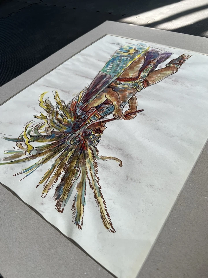 Pintura Acuarela Vintage “Bailarina Azteca Ysleta Pueblo” por Bill Rakocy Foto 4 de 4