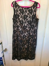 Tahari Arthur S. Levine Black Lace Gold Metallic Sheath Dress Size 14