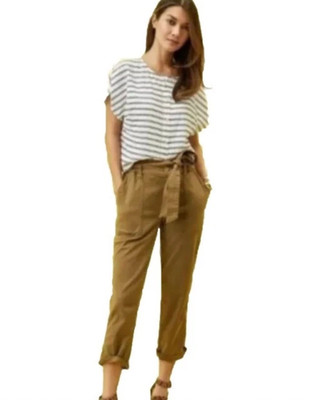 CABI DISCOVERY TROUSER PAPER BAG WAIST PANTS W/BELT STYLE 5693 WOMENS SZ 2 Khaki