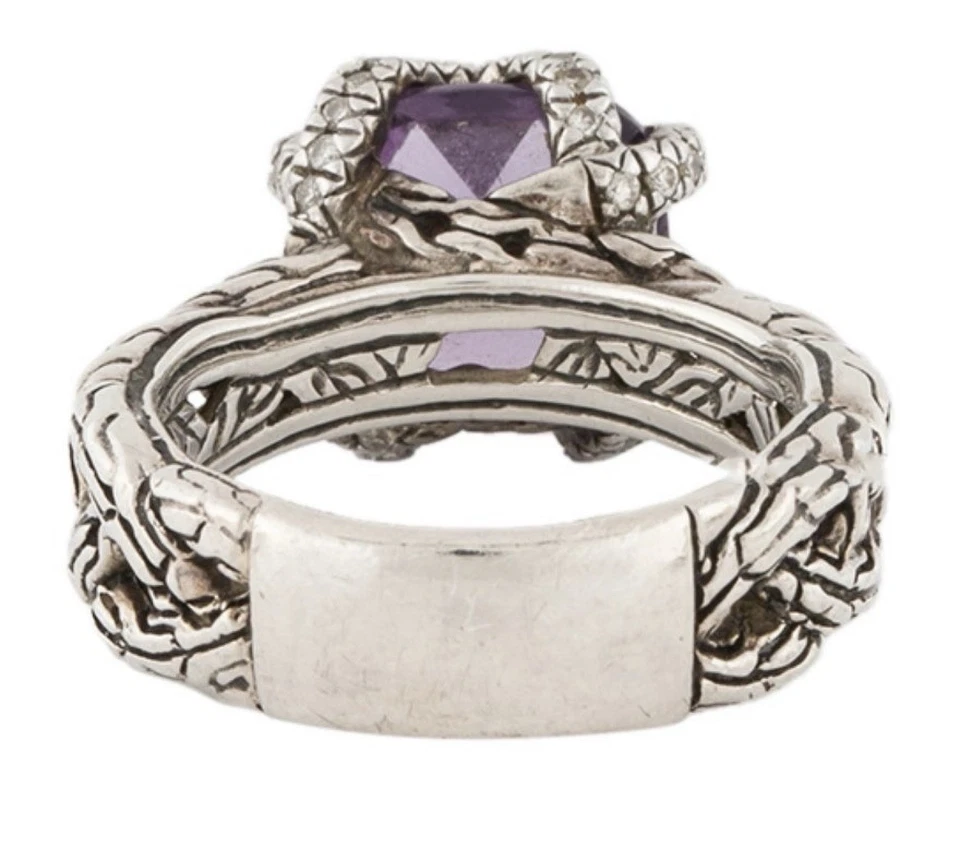 Anillo tejido con cable de amatista John Hardy tamaño 6 con detalles de diamante ¡Hermoso! Foto 3 de 4