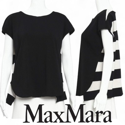 MaxMara Black Cream Striped Back Top Sz M Minimalist Blouse Parisian Chic Bold