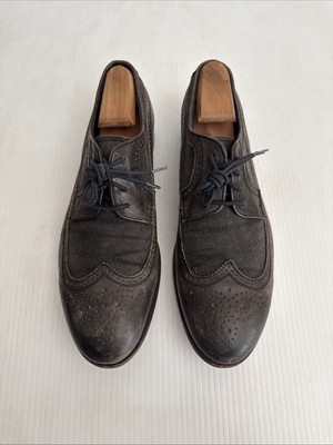 John Varvatos Star USA Canvas Leather Brogue Detail Wingtip Derby Grey 10.5 (R33